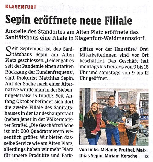 Kleine Zeitung - Sepin Filialeröffnung Waidmannsdorf